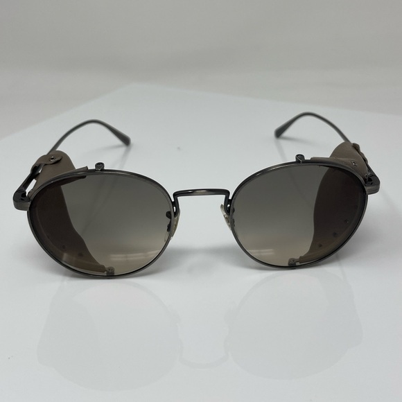 Oliver Peoples x Brunello Cucinelli Cesarino L brown leather sunglasses round - Picture 6 of 12